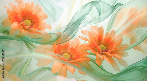 Orange Blossoms with Soft Green Tulle Overlay