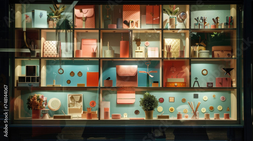 A charming window display featuring playful paper clips wax seals and other stationery accessories.