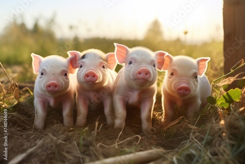 Little four piglets on the farm