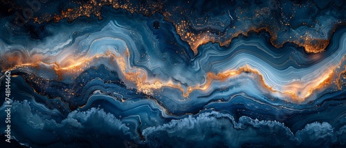 It incorporates the swirls of marble or the ripples of agate. Stunning blue paint with gold powder. photo