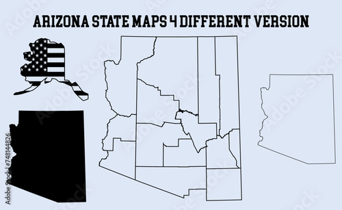 Arizona State Map black blank and outline state Arizona USA. Vector Illustration.