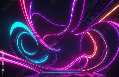  futuristic energy, colorful background with abstract shape glowing in the ultraviolet spectrum, neon lines, 3D rendering, © Olena