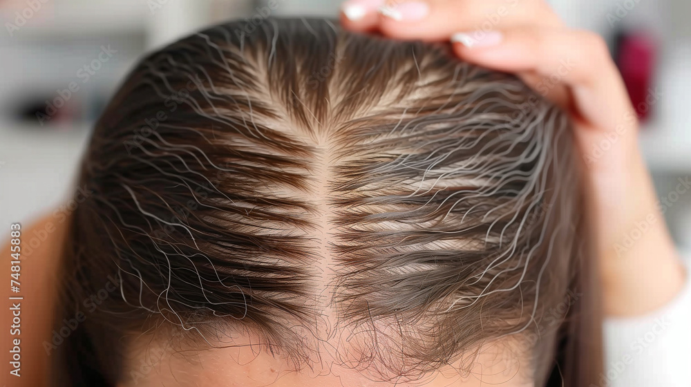 Naklejka premium Hair loss in the form of alopecia. Hair thinning after illness