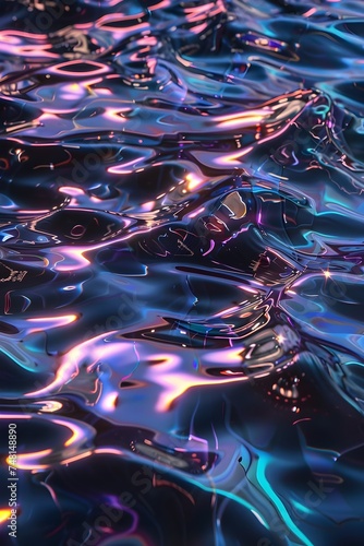 Fondo abstracto, textura de liquido negro, agua que refleja luces iridiscentes. Atractivo fondo de pantalla photo