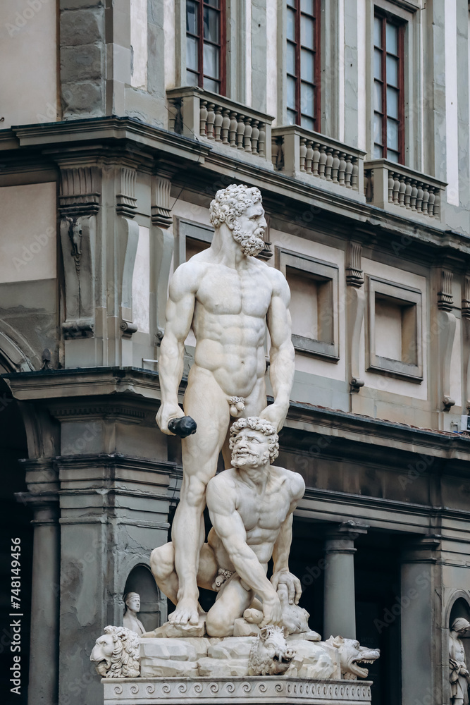 Florence, Italy - 29 December, 2023:   Statues in the central square of Florence (Piazza della Signoria)
