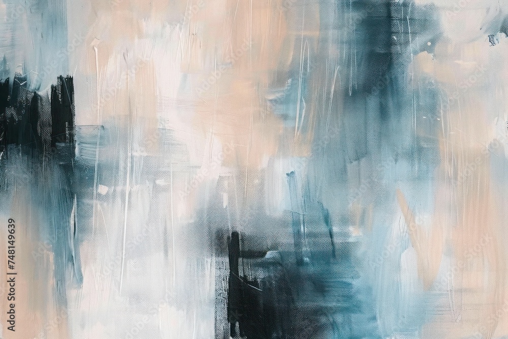 4. A canvas of cool tones, where the interplay of black and blue brushstrokes forms a serene and expressive piece of modern art, ideal for a minimalist space...