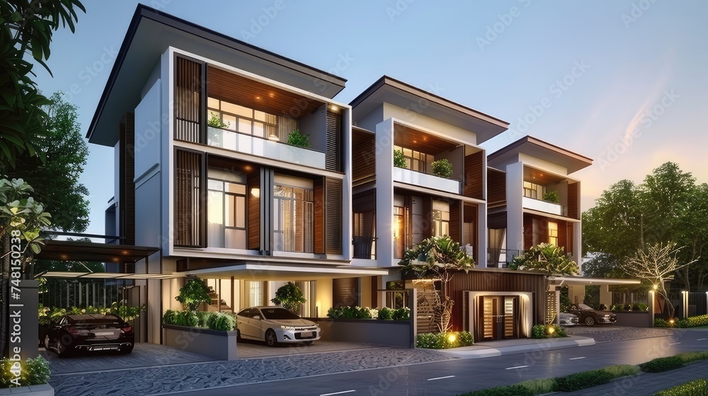 a single-section low-rise building spanning three floors, showcasing the elegance of duplex apartments within, blending modern design with functionality.