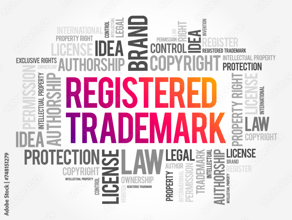 Registered Trademark - typographic symbol that provides notice that a trademark has been registered with a national trademark office, word cloud concept background Registered Trademark - typographic symbol that provides notice that a trademark has been registered with a national trademark office, word cloud concept background