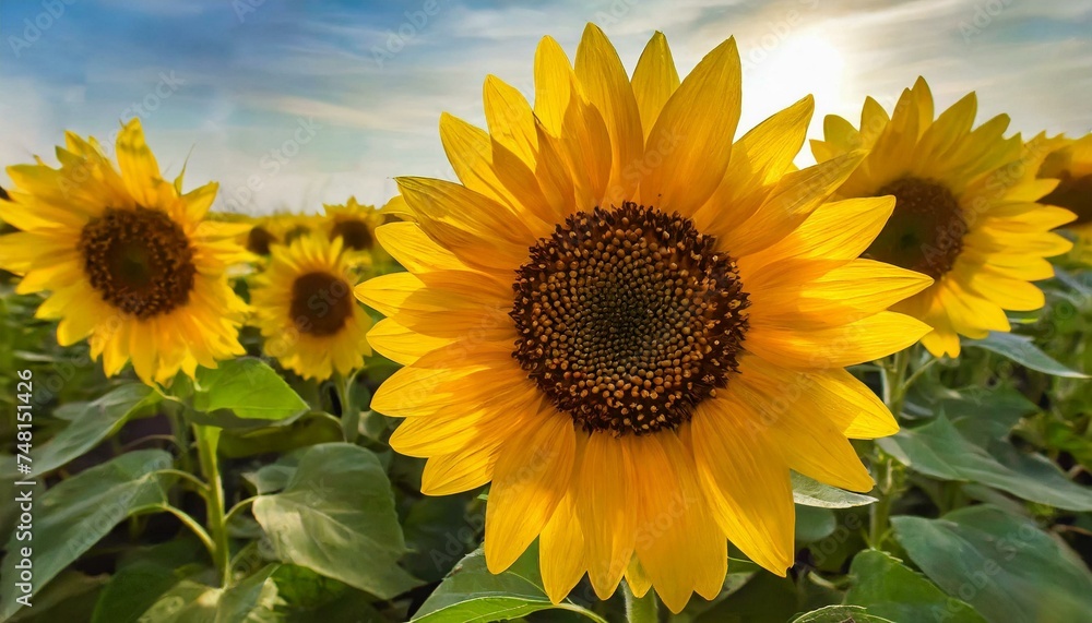 Obraz premium Sunflowers are well-known plants grown in open fields, boasting remarkable beauty.