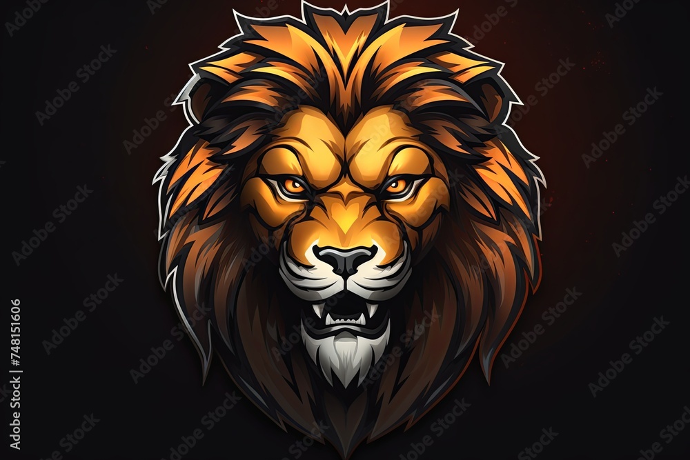 Colorful Roaring Lion head icon sticker art illustration and esports mascot logo concept