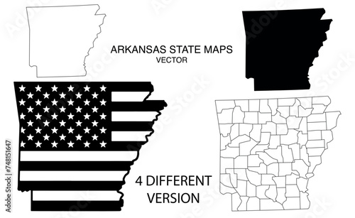 Arkansas State Map black blank and outline Arkansas state USA. Vector Illustration.