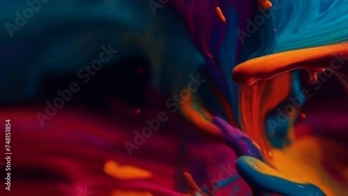 multicolor paint spilled onto the canvas, creating an interesting abstract drawing, a pattern of lines, halftones, causing different associations in your design. fluid art