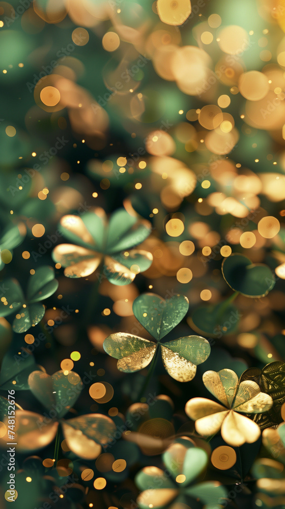 saint patrick's day with the four-leaf clover in the colors green and gold, postcard with copy space, created with generative AI technology saint patrick's day with the four-leaf clover in the colors green and gold, postcard with copy space, created with generative AI technology