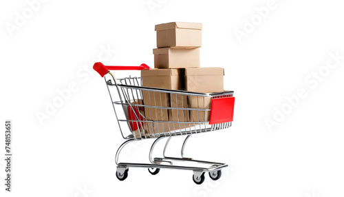 shopping cart with boxes PNG on transparent background 