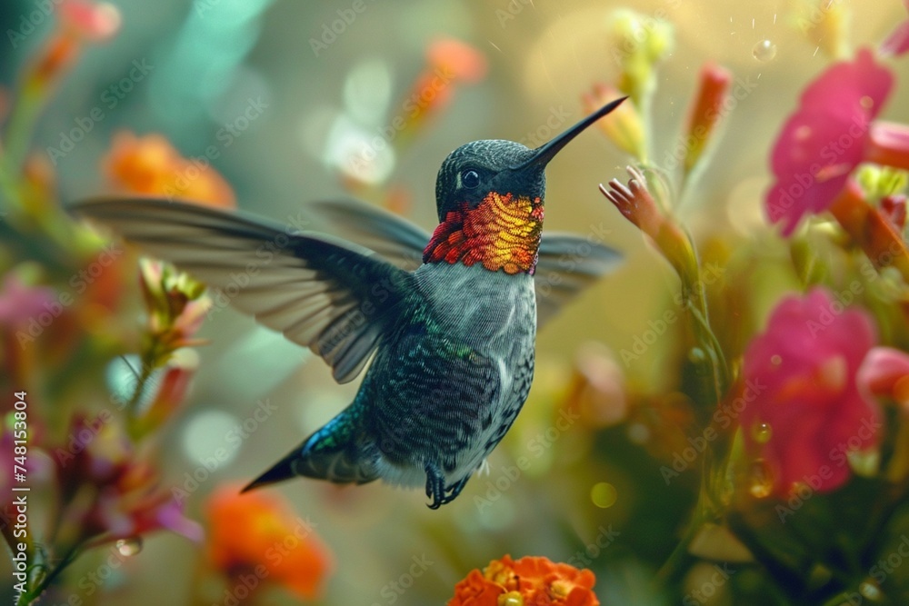 Fototapeta premium hummingbird feeding on flower