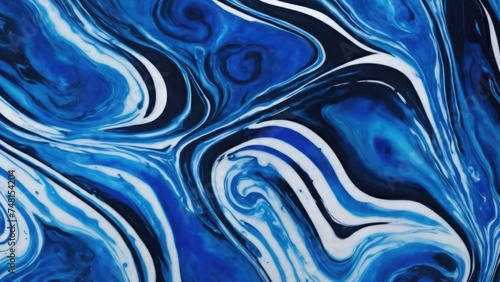 Black and Blue dynamic background mixing liquid paints art. Modern futuristic pattern marble translucent colors texture