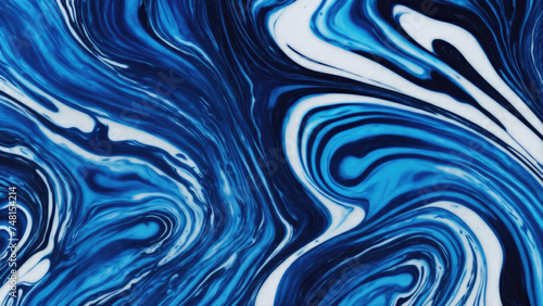 Black and Blue dynamic background mixing liquid paints art. Modern futuristic pattern marble translucent colors texture