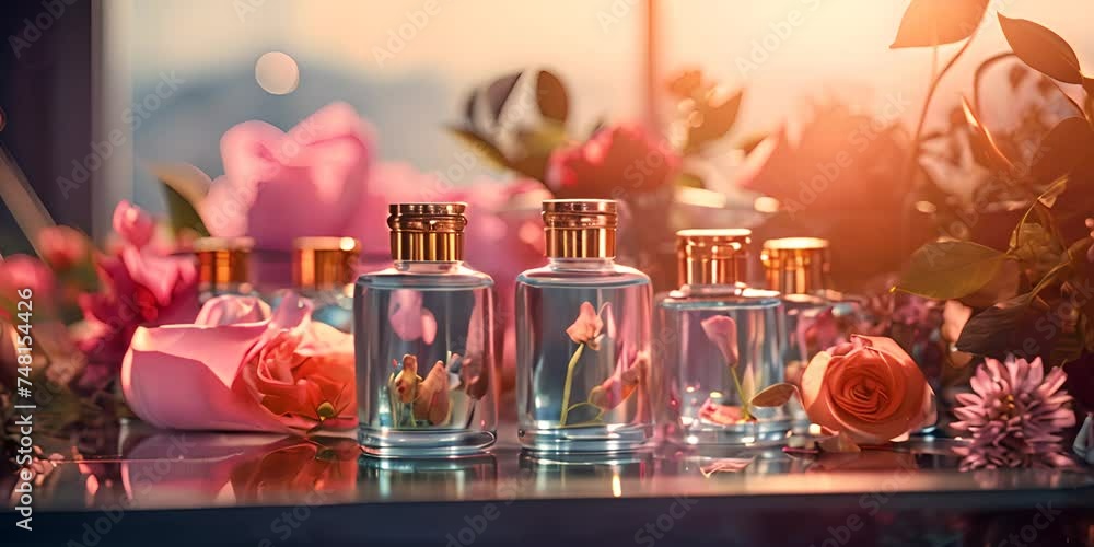 Bottles on the background of the spa room. Skin care serum or natural cosmetics with essential oil. face and body beauty concept. Spa concept. 4K Video Bottles on the background of the spa room. Skin care serum or natural cosmetics with essential oil. face and body beauty concept. Spa concept. 4K Video