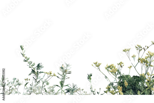 A fresh thyme herb with green leaves and blossoms  isolated on a white background  showcasing a natural pattern of grass and foliage  symbolizing spring and summer growth