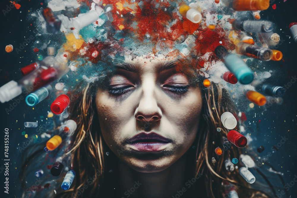 Conceptual image of drug addicted person made with generative AI - obrazy, fototapety, plakaty 