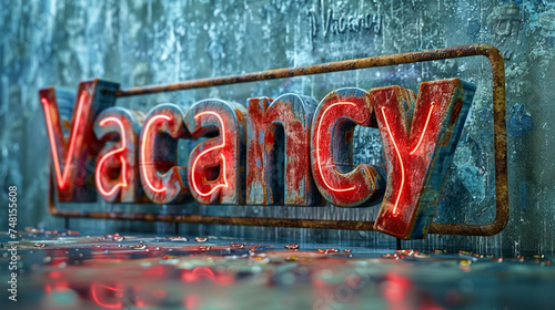 An isolated 3d rendered typography saying "Vacancy". Is a sign to potential customers.
