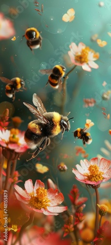 Bumblebees with miniature backpacks venture from flower to flower their journey a quest for the sweetest nectar