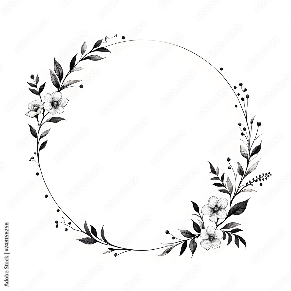 ink-sketch-of-a-flower-wreath-intertwining-stems-and-foliage-diverse-floral-species-with-prominent ink-sketch-of-a-flower-wreath-intertwining-stems-and-foliage-diverse-floral-species-with-prominent