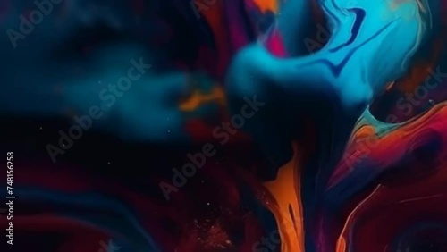 multicolor paint spilled onto the canvas, creating an interesting abstract drawing, a pattern of lines, halftones, causing different associations in your design. fluid art