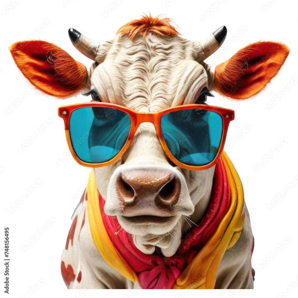 cow, wearing shades sunglass eyeglass isolated. Generative AI - obrazy, fototapety, plakaty 