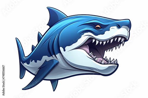 Blue shark head splash cartoon mascot character with esport logo icon illustration