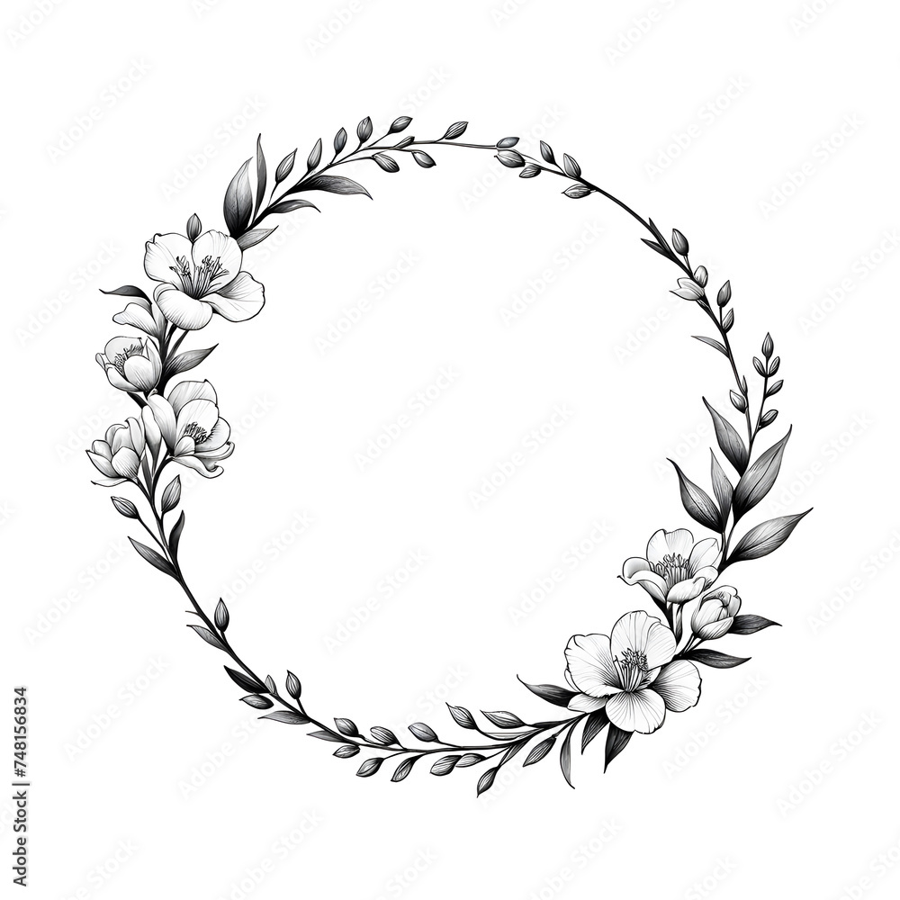 flower-wreath-inked-with-fine-tip-pen-delicate-lines-and-dots-for-shadowing-positioned-center flower-wreath-inked-with-fine-tip-pen-delicate-lines-and-dots-for-shadowing-positioned-center