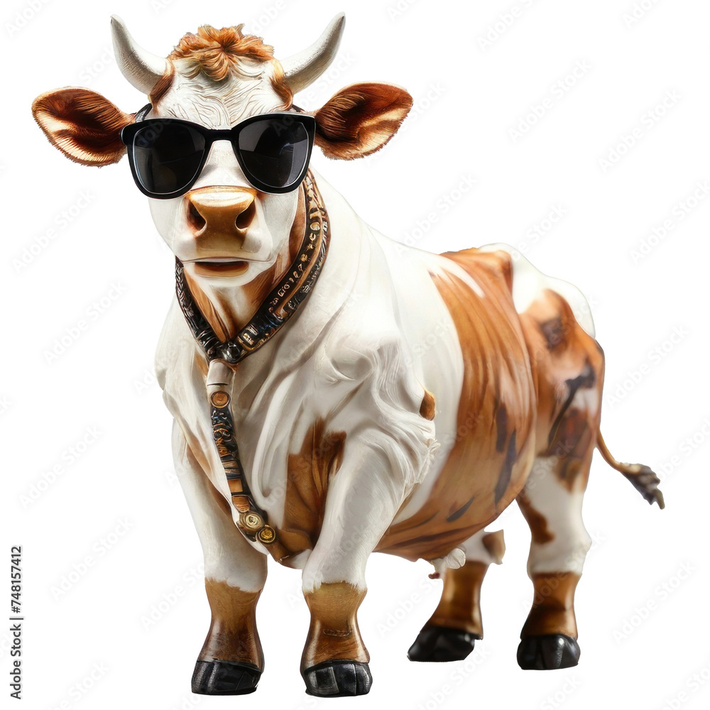 cow, wearing shades sunglass eyeglass isolated. Generative AI
