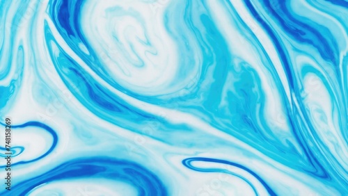 Cyan and Blue dynamic background mixing liquid paints art. Modern futuristic pattern marble translucent colors texture