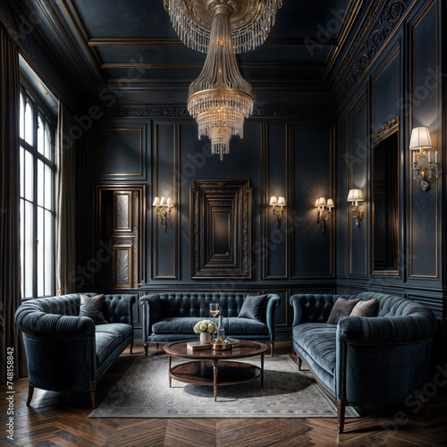 3D rendering, classical architecture background, interior scenery