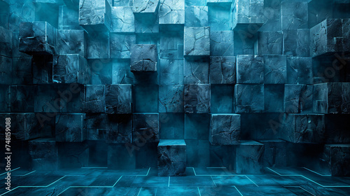 Blue textured blocks illuminated, creating a 3D effect photo