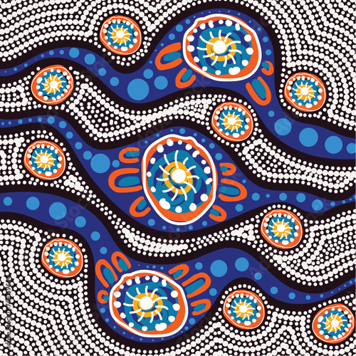 An artistic illustration featuring beautiful dot motifs of aboriginal origin