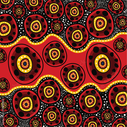 An artistic illustration showcasing splendid dot circle designs of aboriginal heritage