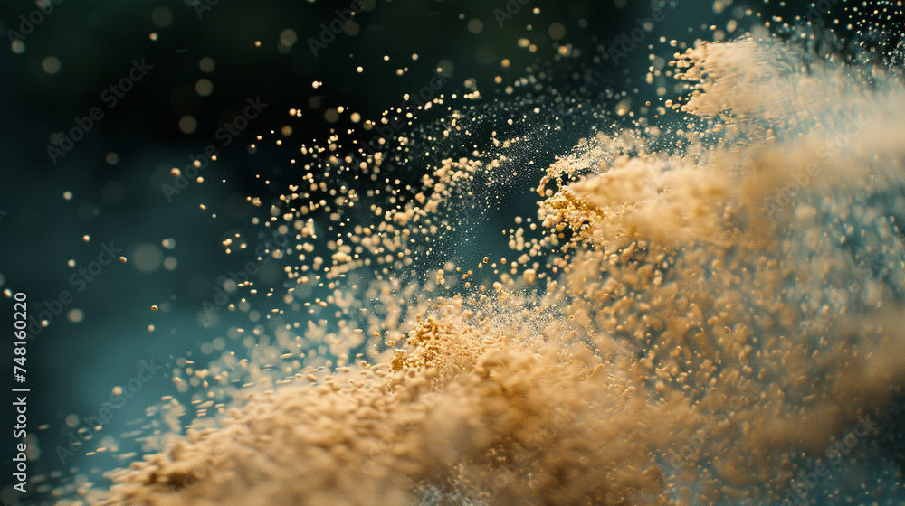 macro shot of powder particles floating in the air