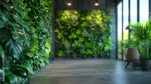 Ideal Blurry Office Interior with Green Plants for Virtual Meetings. Concept Blurry Office Interior, Virtual Meetings, Green Plants, Home Office Aesthetics