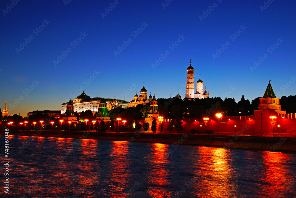 Scenic night view of the Kremlin across the river Moscow Moscow Russia
