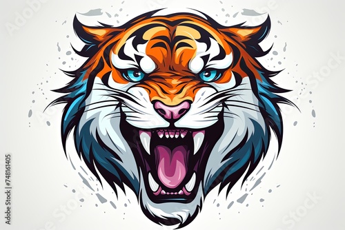 Colorful Roaring Tiger head mascot logo art illustration background