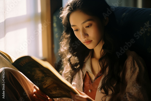 World Book Day. Woman reading book. International Women's Day.
