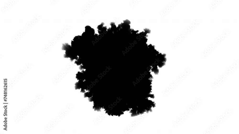 Spreading of a black paint, alpha channel. A drop of ink stain is absorbs and spreads all over the screen Spreading of a black paint, alpha channel. A drop of ink stain is absorbs and spreads all over the screen