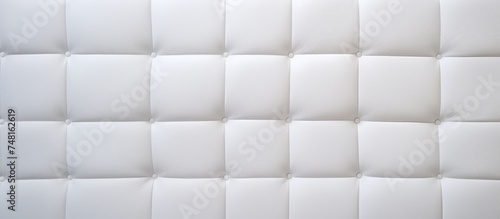 A detailed view of a mattress covered in crisp white sheets. The sheets are neatly tucked in, showcasing a clean and minimalistic design. The mattress has a subtle square and line texture,