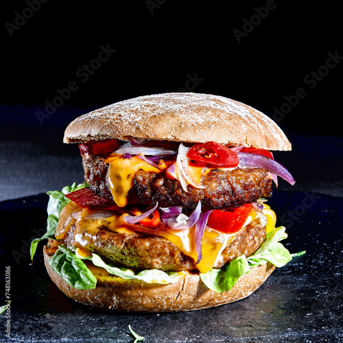 Vegetarian burger with meat substitute