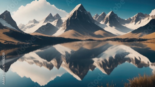 A crystal-clear mountain lake reflecting the surrounding scenery