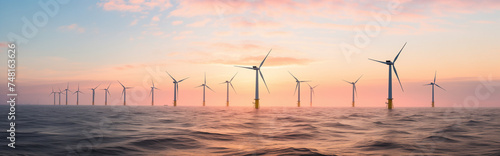 offshore wind turbinesin moderate to calm swell at sunrise