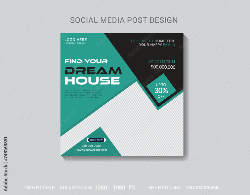 modern Real Estate social media post design template for business.