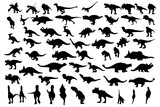 Abstract vector set of isolated dinosaur silhouette illustration