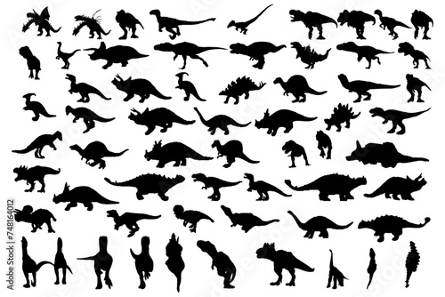 Abstract vector set of isolated dinosaur silhouette illustration
